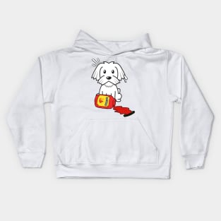 Cute white dog Spills Hot Sauce Tabasco Kids Hoodie